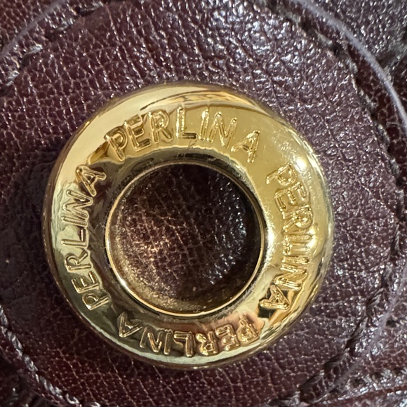 Perlina Leather Clutch with Gold Accents - Picture 2 of 11